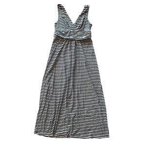 Duffield Lane Black White V Neck Striped Maxi Dress M